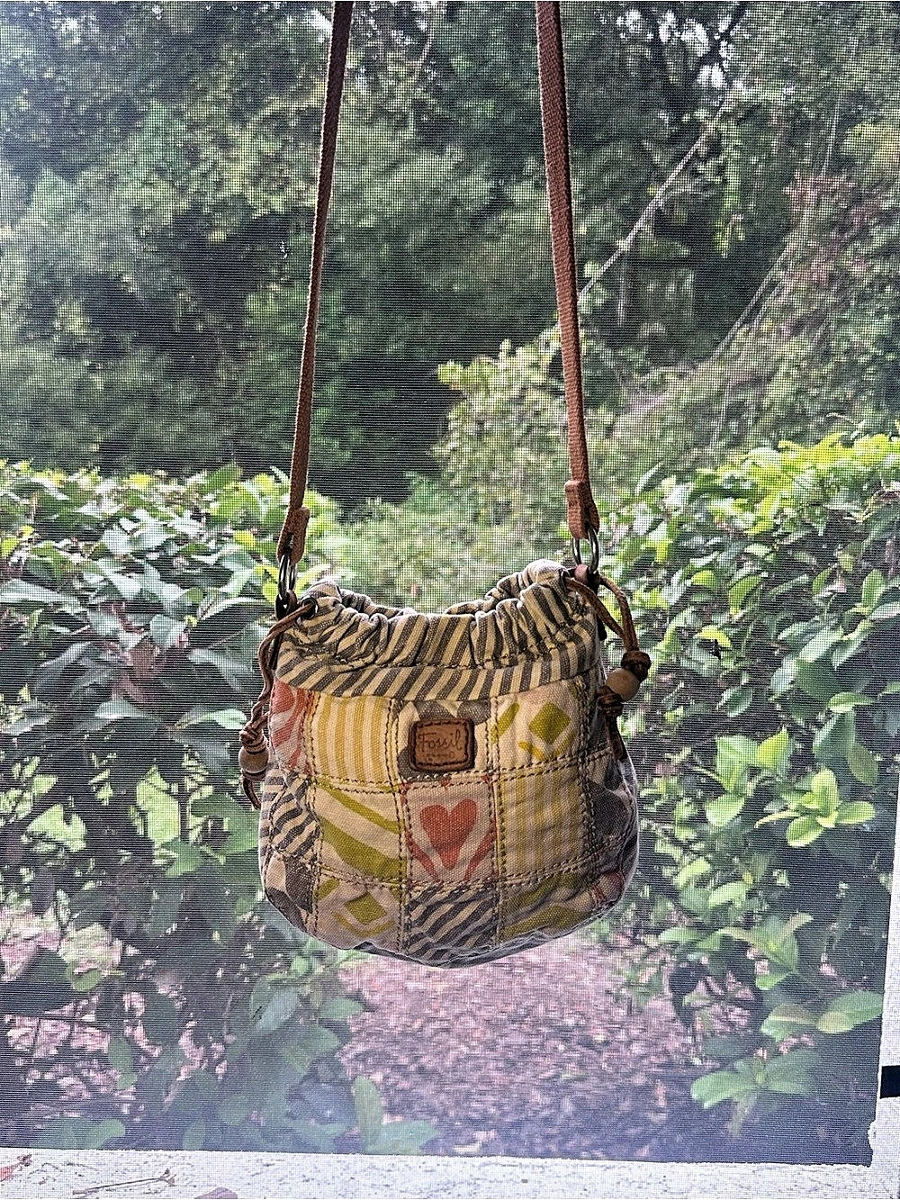 Fossil Patchwork Crossbody Bag in Brown & Multicolor